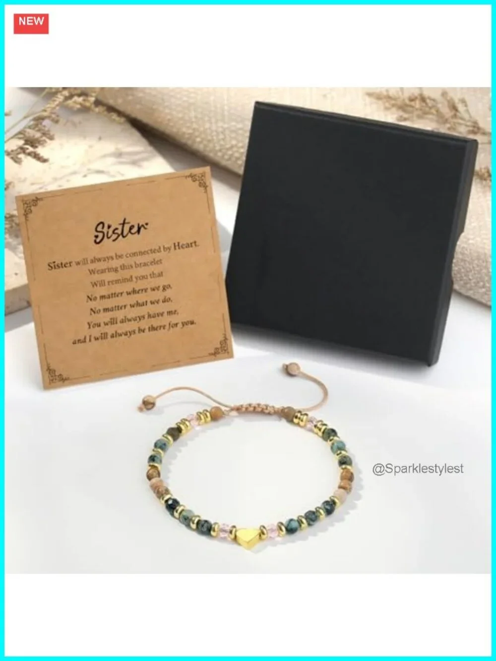 Heart Charm Beaded Bracelet Gift for Women Sister